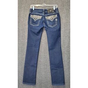 Miss Me Jeans Womens 26 Straight Leg Dark Wash Denim Rhinestone Metal Studs EUC